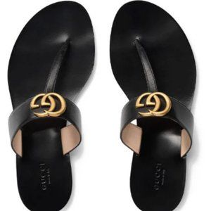 Gucci Double G Logo Leather Flip Flops - image 1